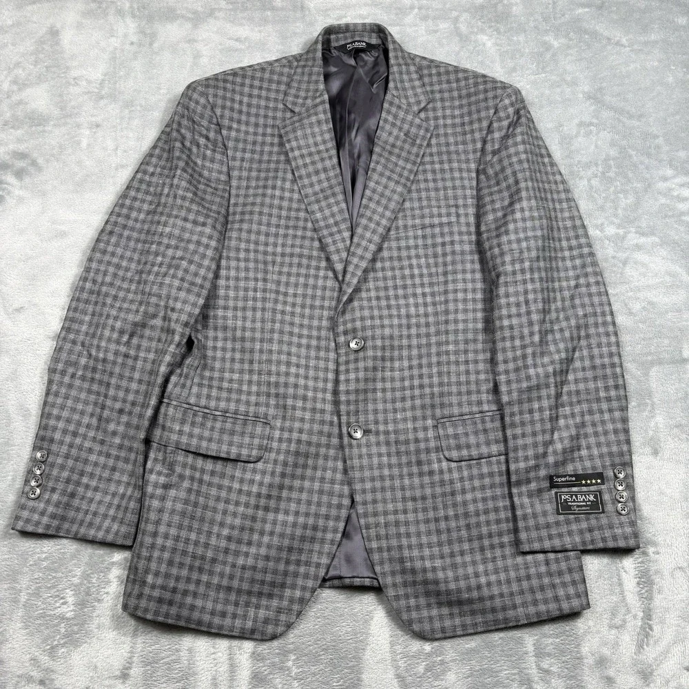 Jos A Bank Signature 40R Sport Coat Gray Plaid Wool Silk Linen Blazer NWT
